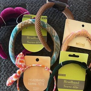 Six New With Tags Headbands In A Variety of Colors Pink, Green, Brown